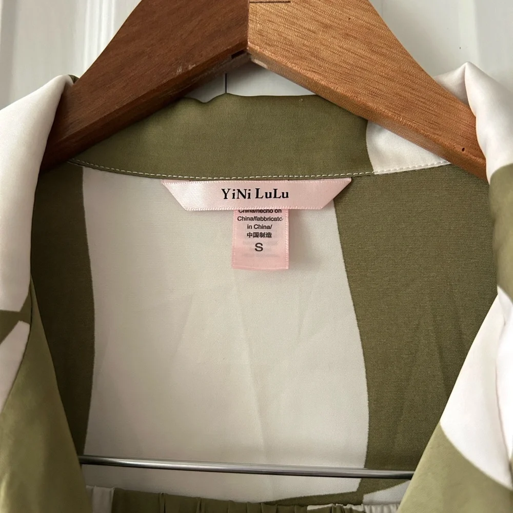 Yini Lulu Green and White Checkerboard Pajama Set Sz S - Picture 3 of 8